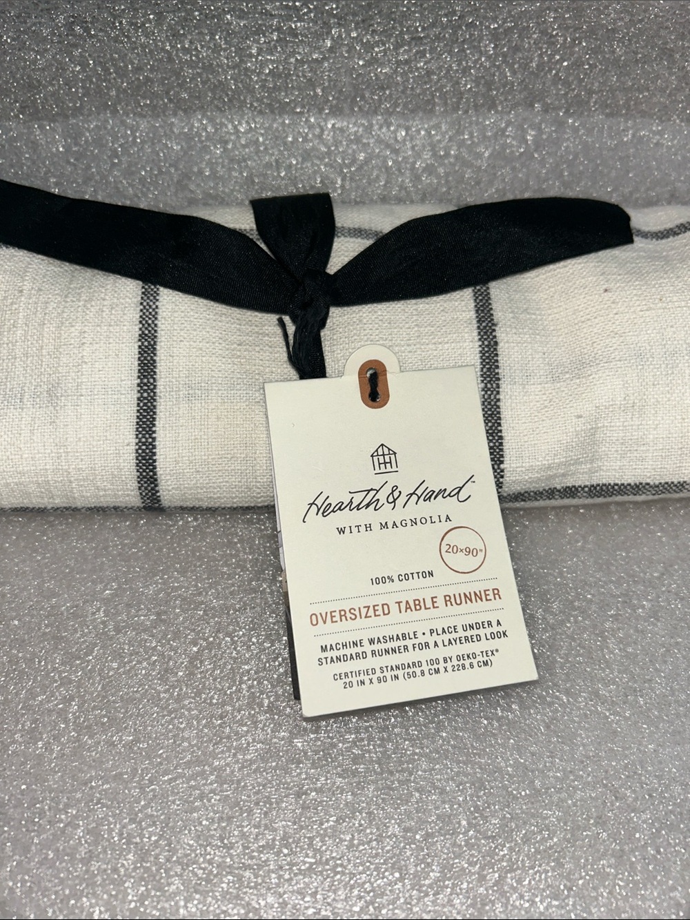 Hearth & Hand White and Black Striped Cotton Table Runner 20” x 90”